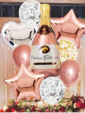 Rose Gold Champagne Bottle Balloon Bouquet - Party Decorations